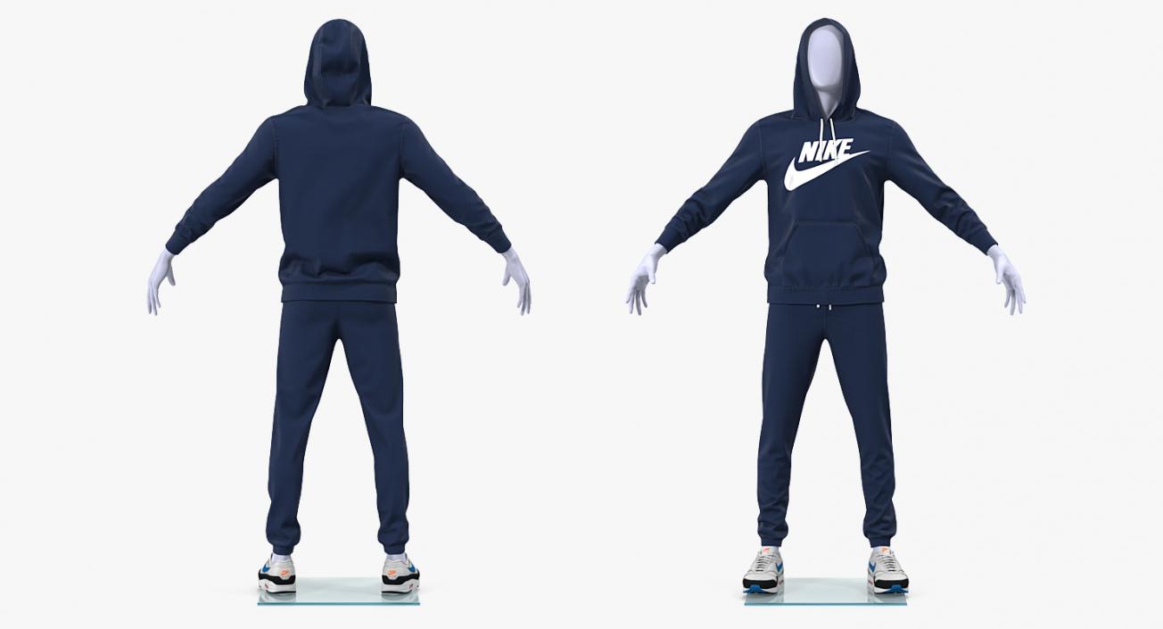 3D model Nike Sportswear Suit Blue Raised Hood on Mannequin