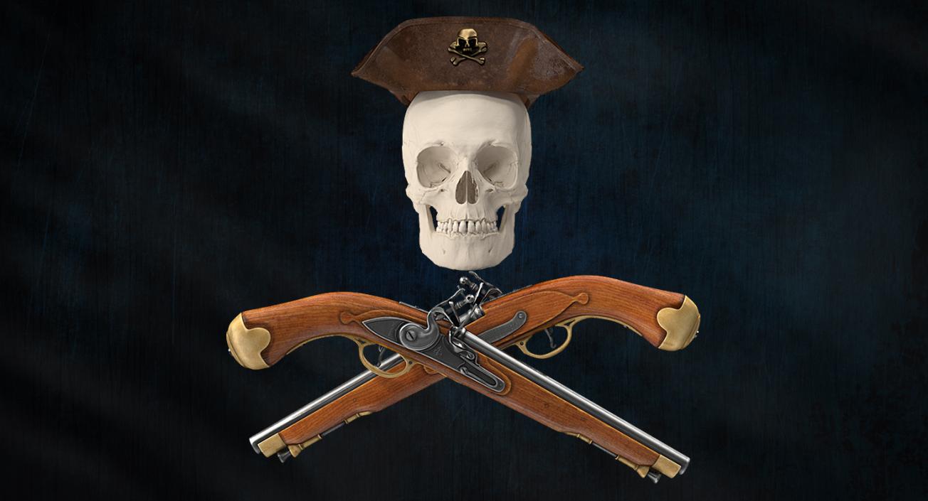 Skull and Crossbones Pirate Hat Leather 3D model