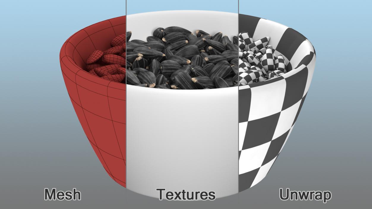 Full Bowl of Black Sunflower Seeds 3D model