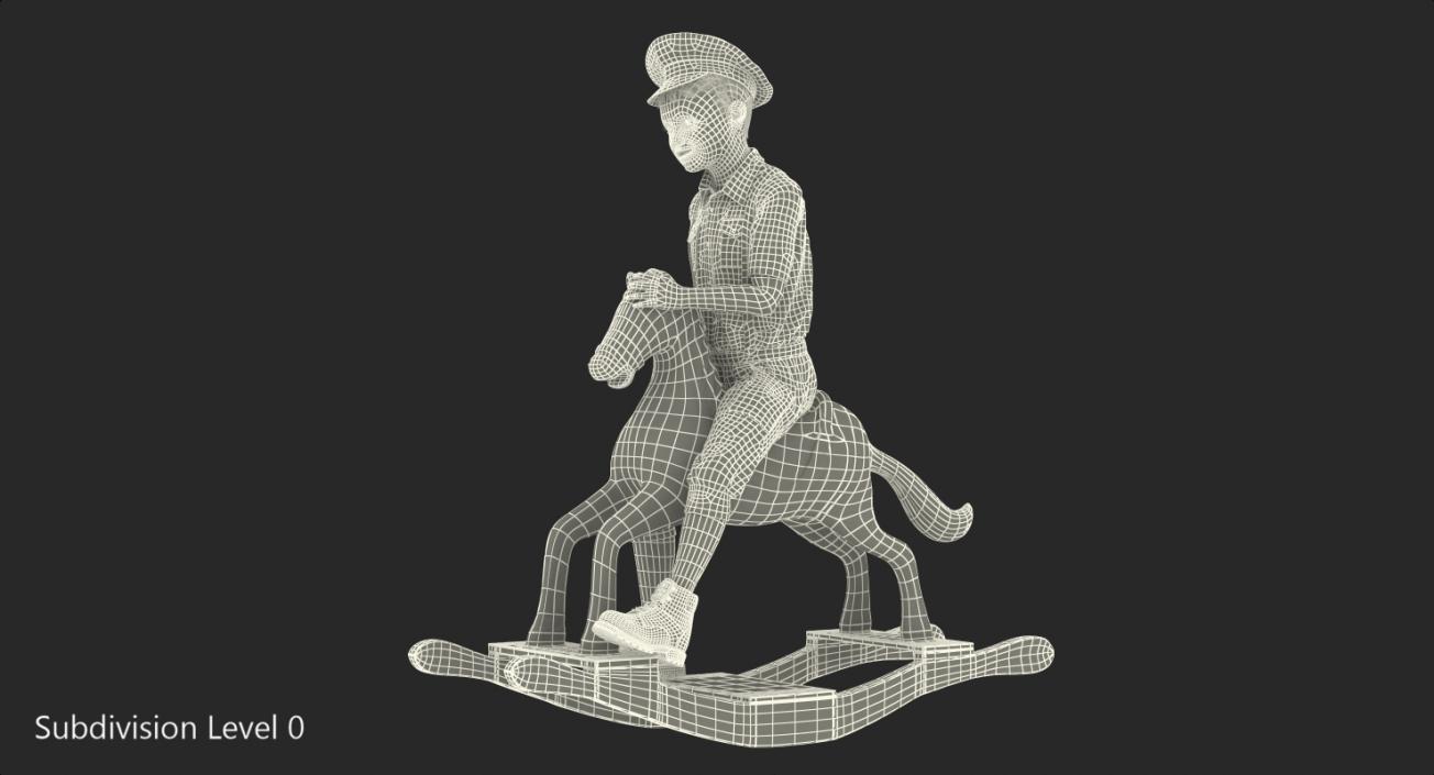 3D Vintage Rocking Horse with Child Boy Rigged model