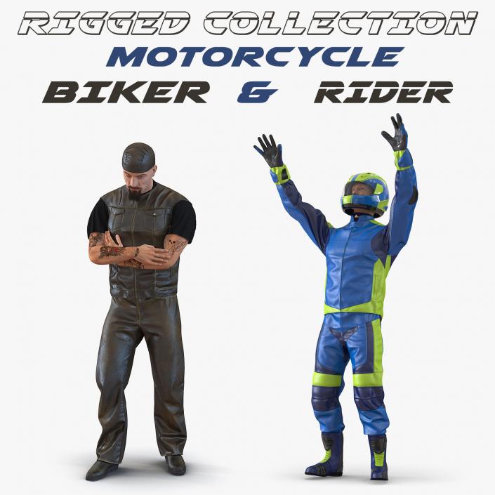 Rigged Biker and Motorcycle Rider Collection 3D model