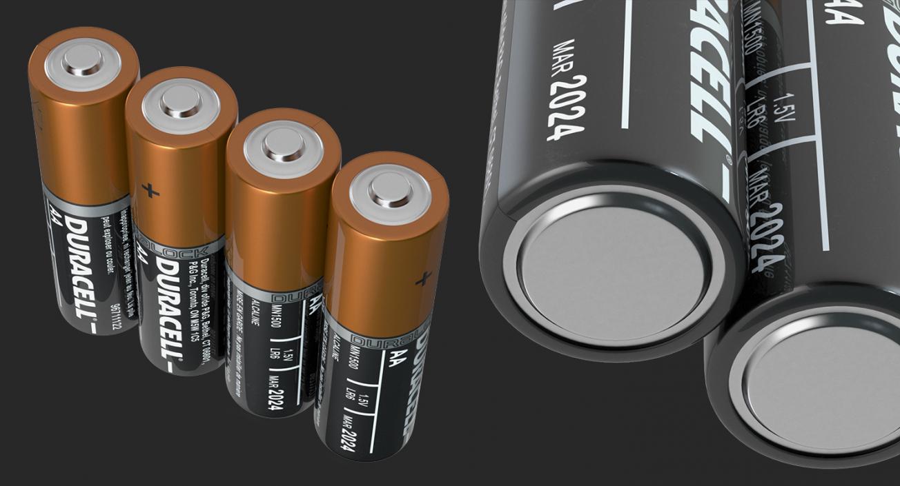 3D model AA Duracell CopperTop Alkaline Four Batteries