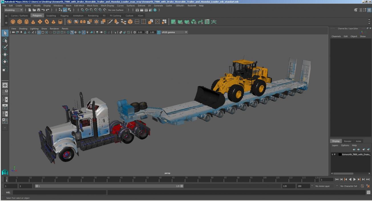 3D Kenworth T900 with Drake Steerable Trailer and Hyundai Loader