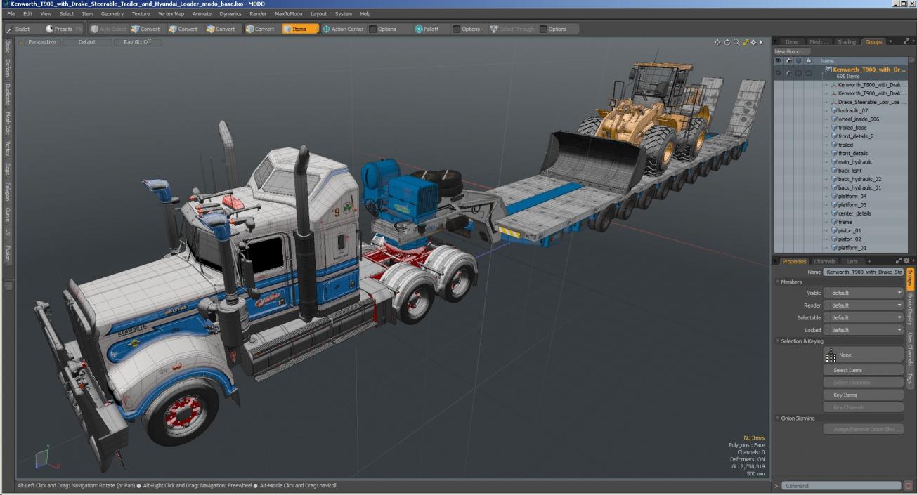 3D Kenworth T900 with Drake Steerable Trailer and Hyundai Loader