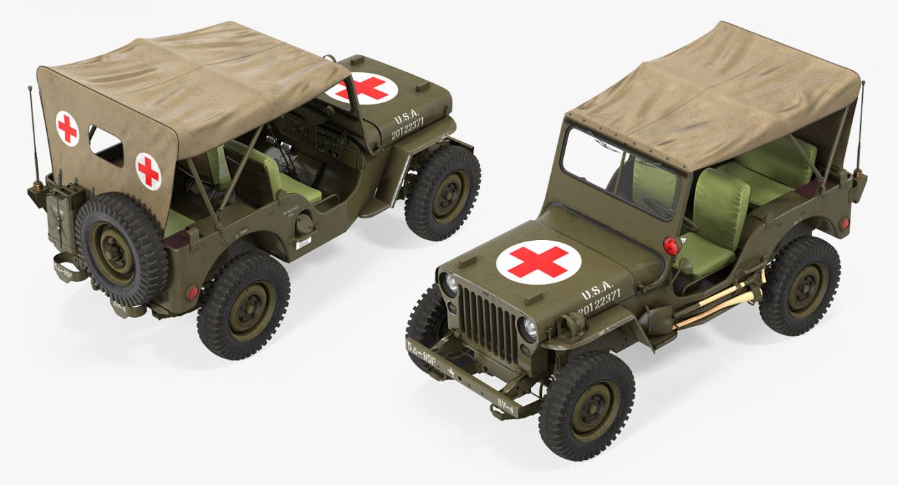 3D model Jeep Willys 1944 Convertible Ambulance Rigged
