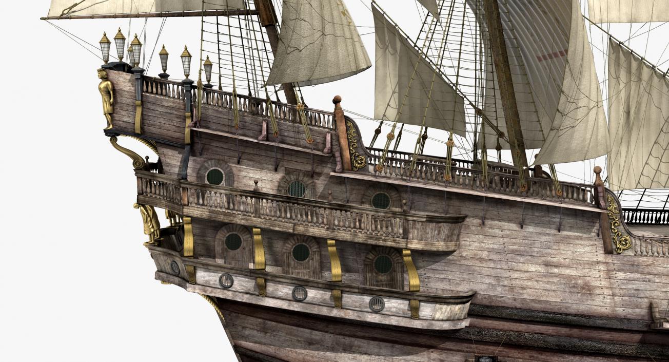 3D Galeon Old Historical Sail Ship