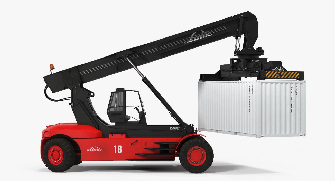 Linde Reach Staker with 20ft ISO Container Rigged 3D model