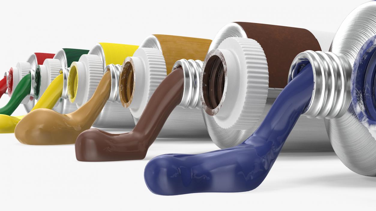 3D Opened Oil Paint Tubes Set