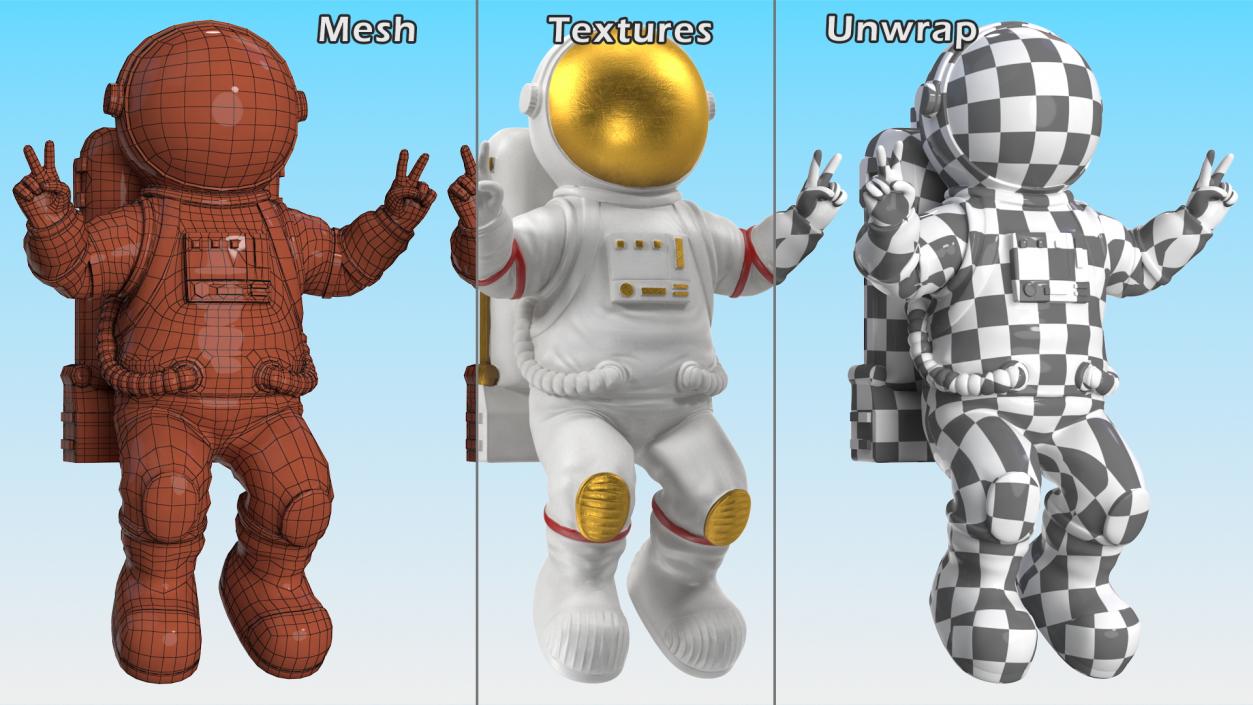 Astronaut Toy Character White Victory Sign 3D