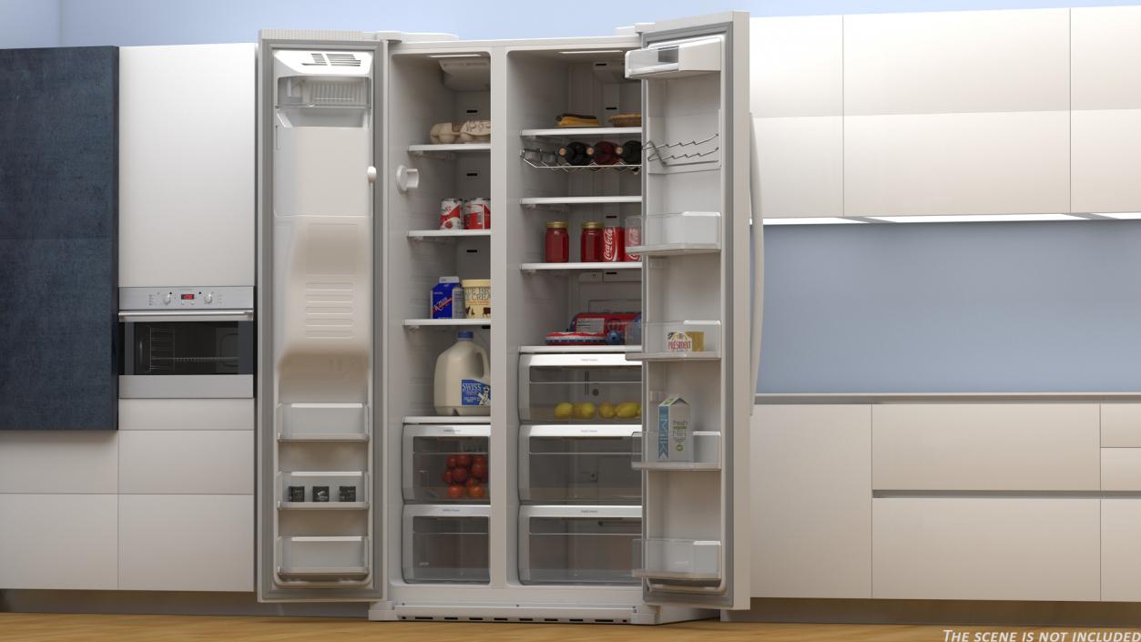 3D model Side By Side Refrigerators Open with Products