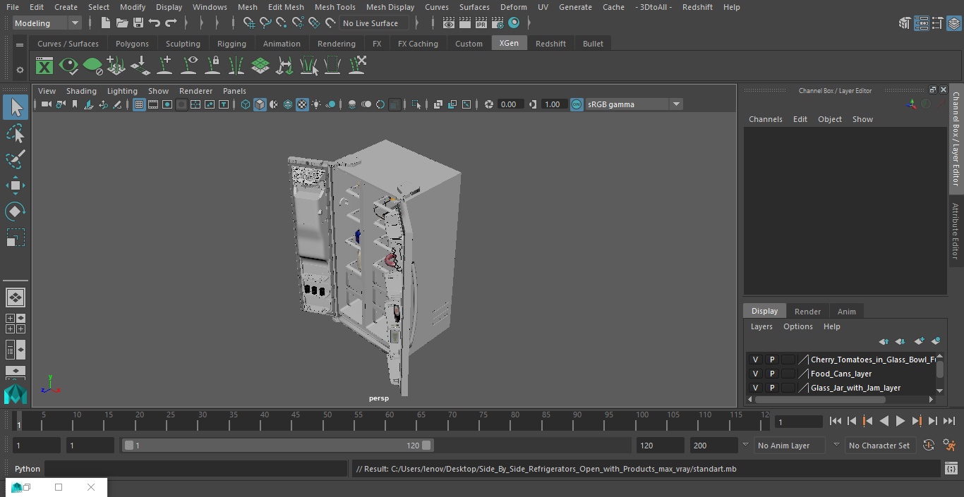 3D model Side By Side Refrigerators Open with Products