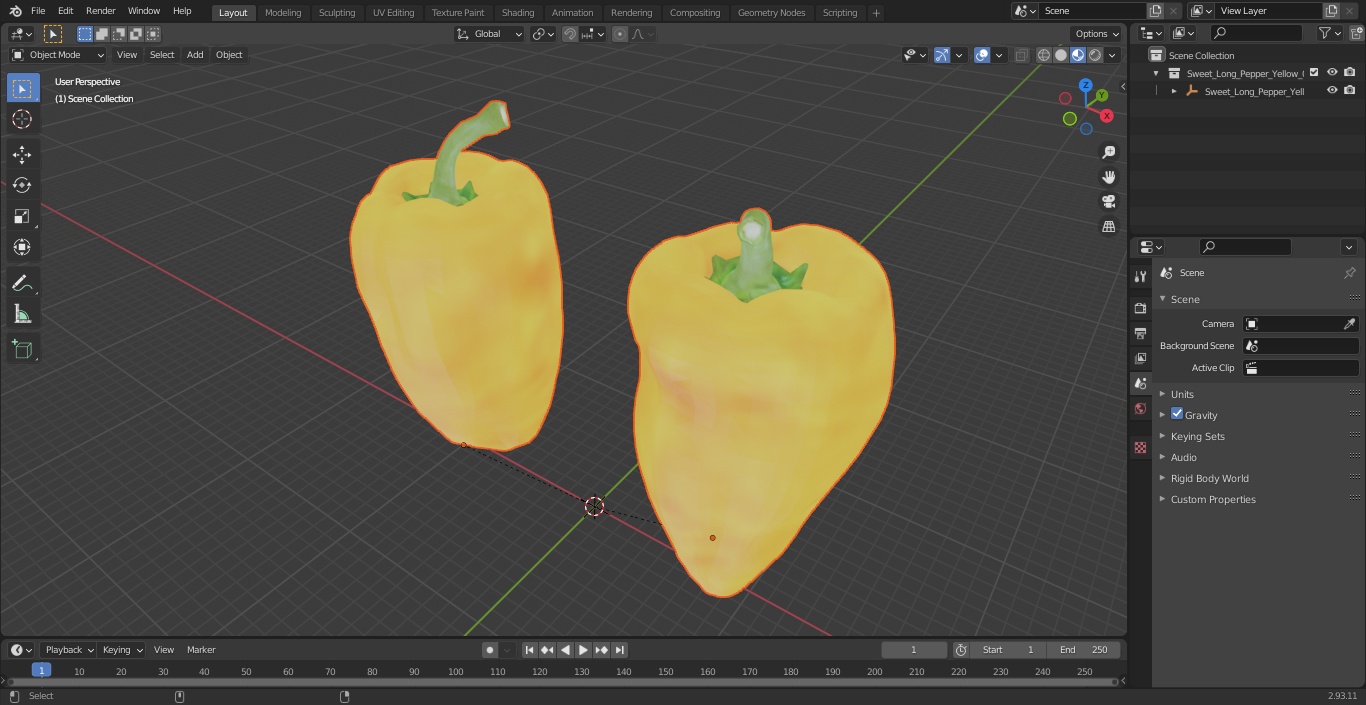 Sweet Long Pepper Yellow 3D model