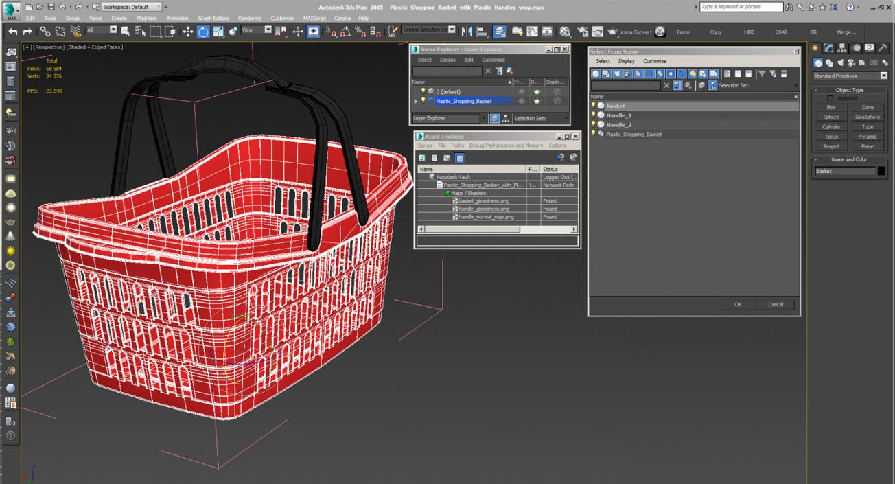 Plastic Shopping Basket with Plastic Handles 3D model