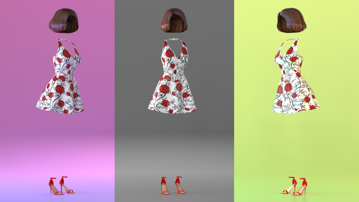 3D Girl Summer Dress with High Heel Shoes model