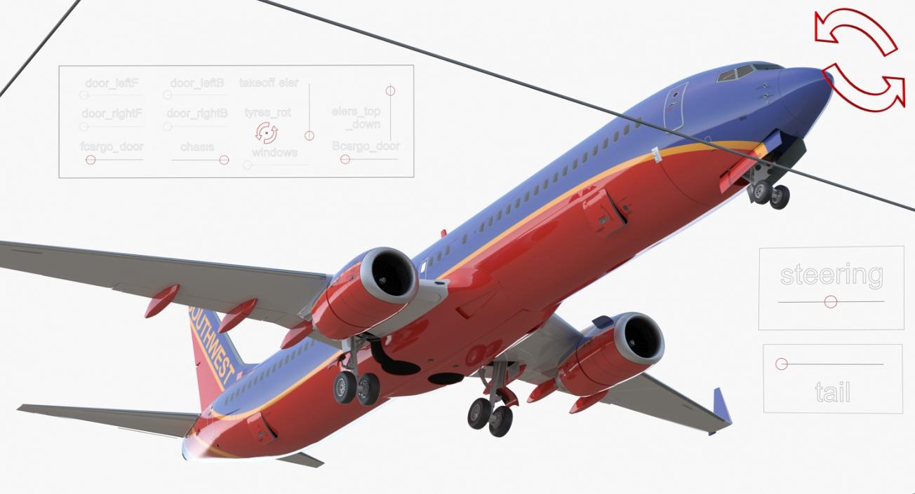 Boeing 737-900 ER Southwest Airlines with Cabin Rigged 3D model
