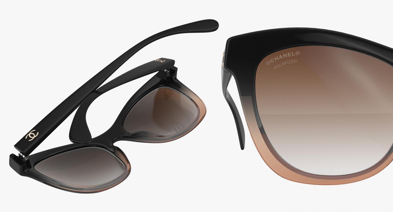 Chanel Butterfly Pearl Polarized Sunglasses Brown 3D model