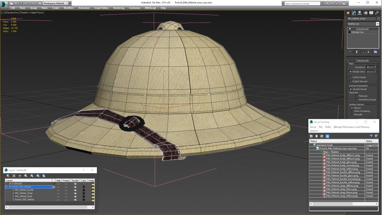 3D French Pith Helmet model