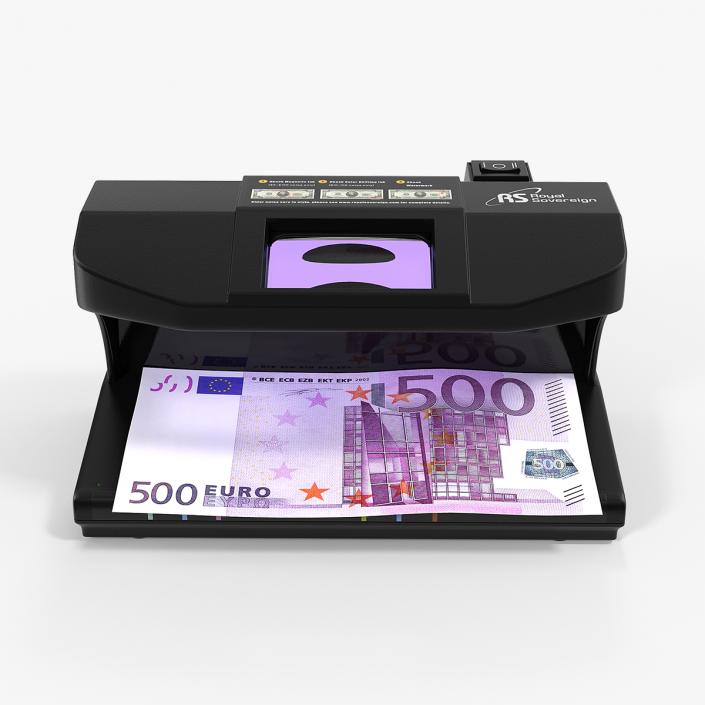 3D model Ultraviolet Counterfeit Detector and 500 Euro
