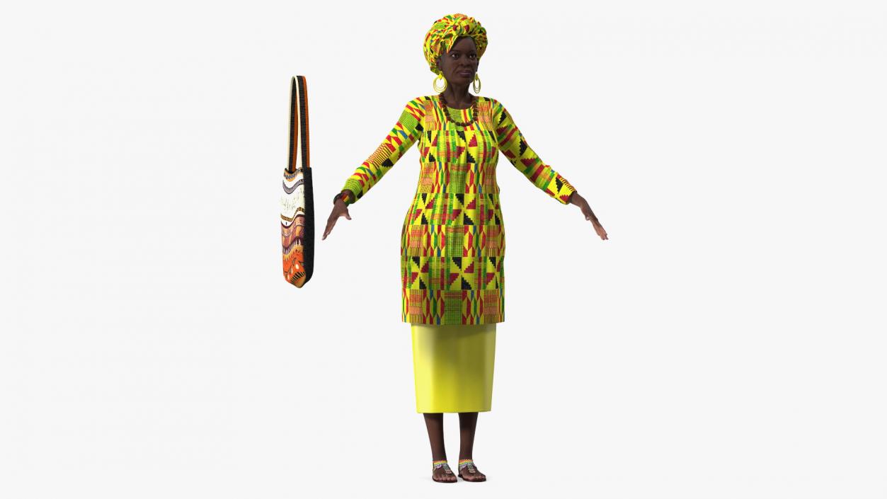 3D African Woman Wearing Traditional Clothes Rigged model