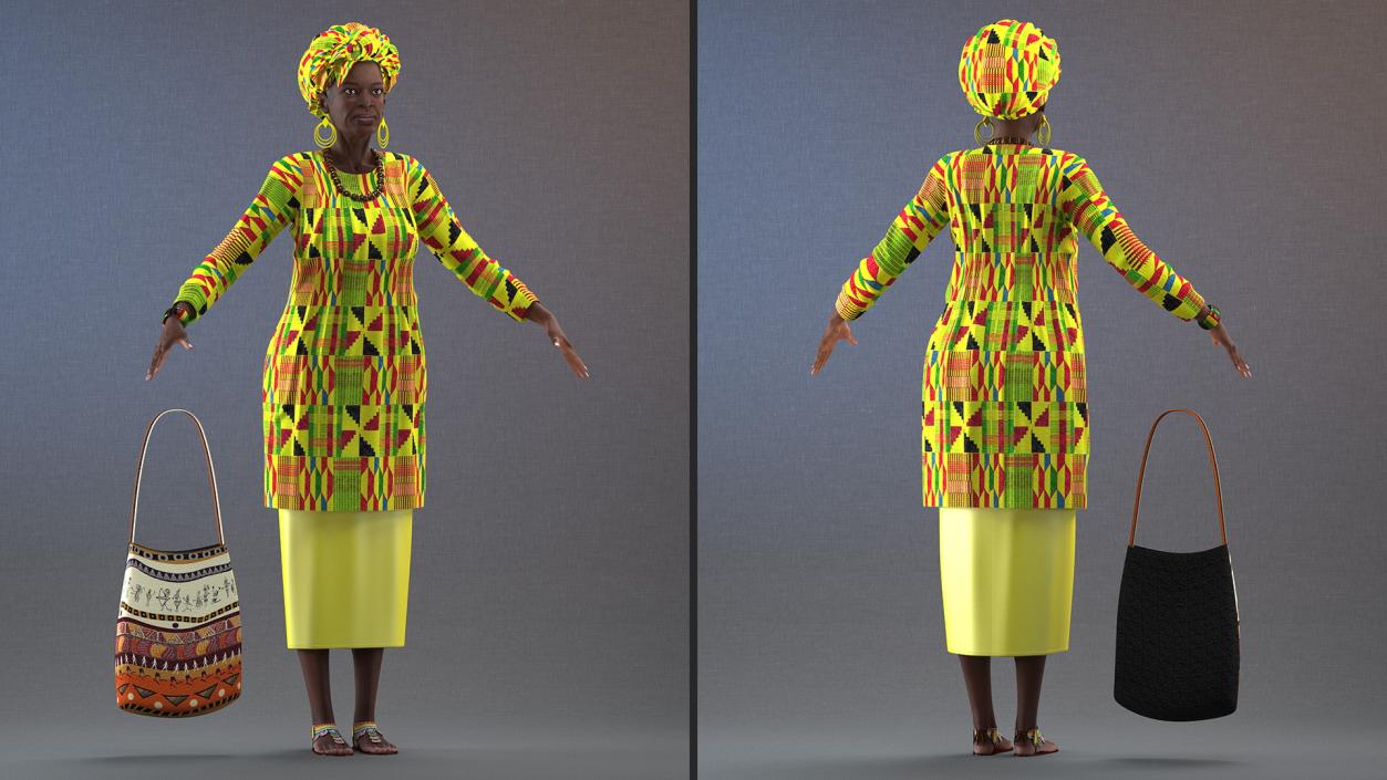 3D African Woman Wearing Traditional Clothes Rigged model