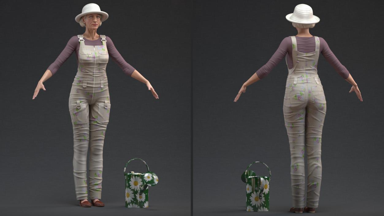 Elderly Woman Farmer Rigged 3D