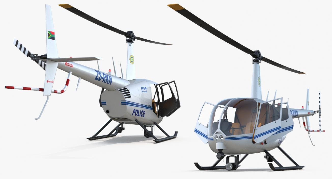 Police Helicopter Robinson R44 Rigged 3D
