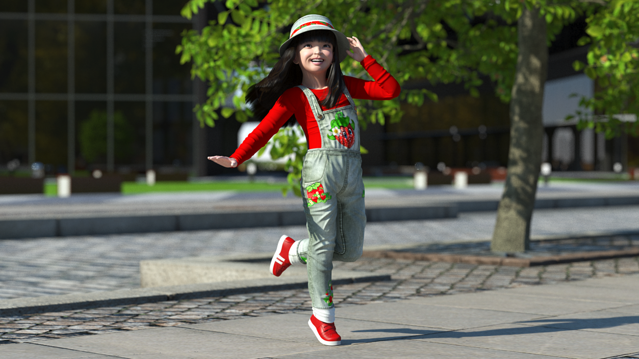 3D model Realistic Asian Girl Child in Street Clothes Rigged for Maya