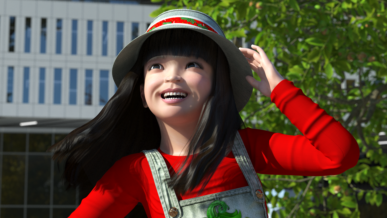 3D Realistic Asian Girl Child in Street Clothes Rigged