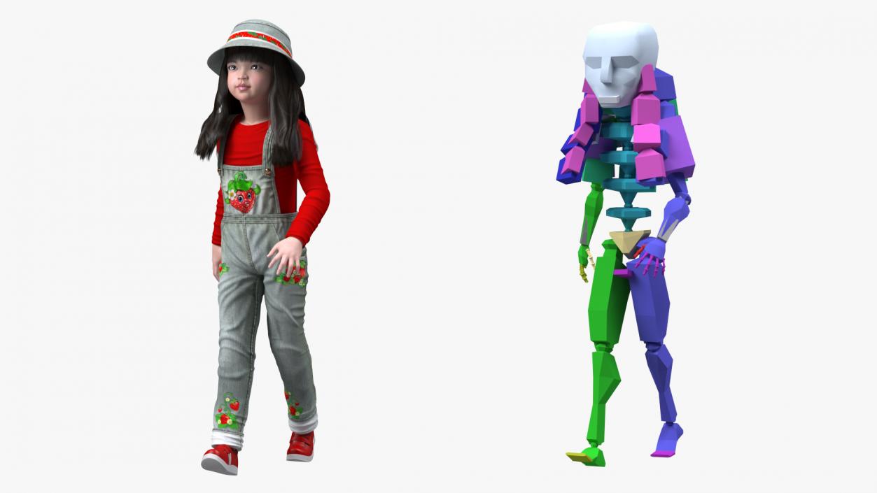 3D Realistic Asian Girl Child in Street Clothes Rigged