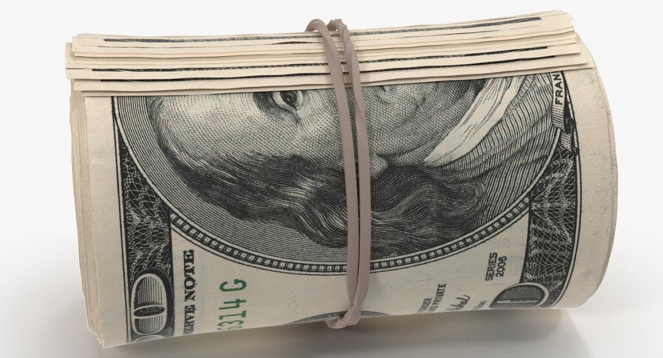 Cash Roll Of One Hundred Dollar Bills 3D