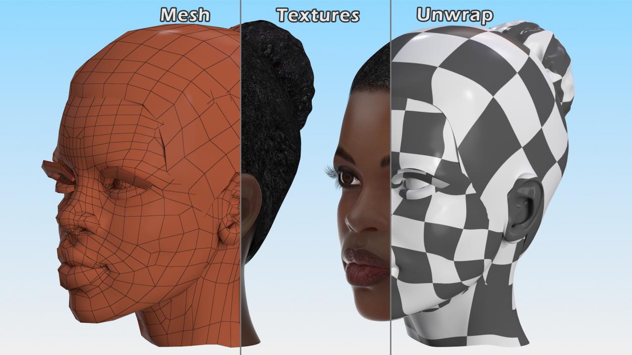 Afro American Woman Head Dark Skin 3D model