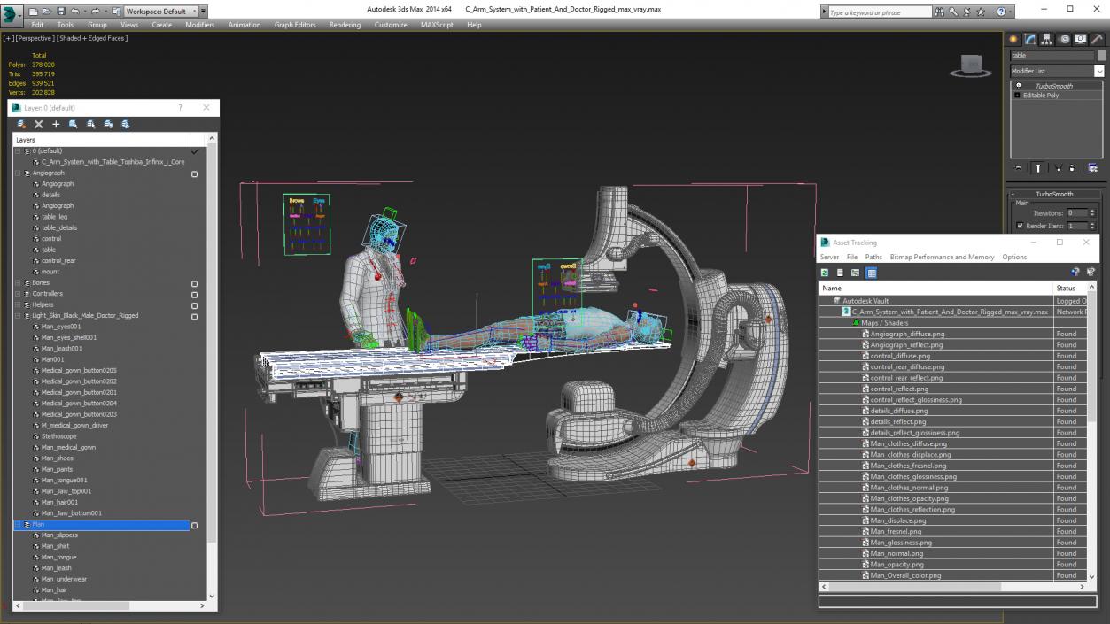 3D C Arm System with Patient and Doctor Rigged model