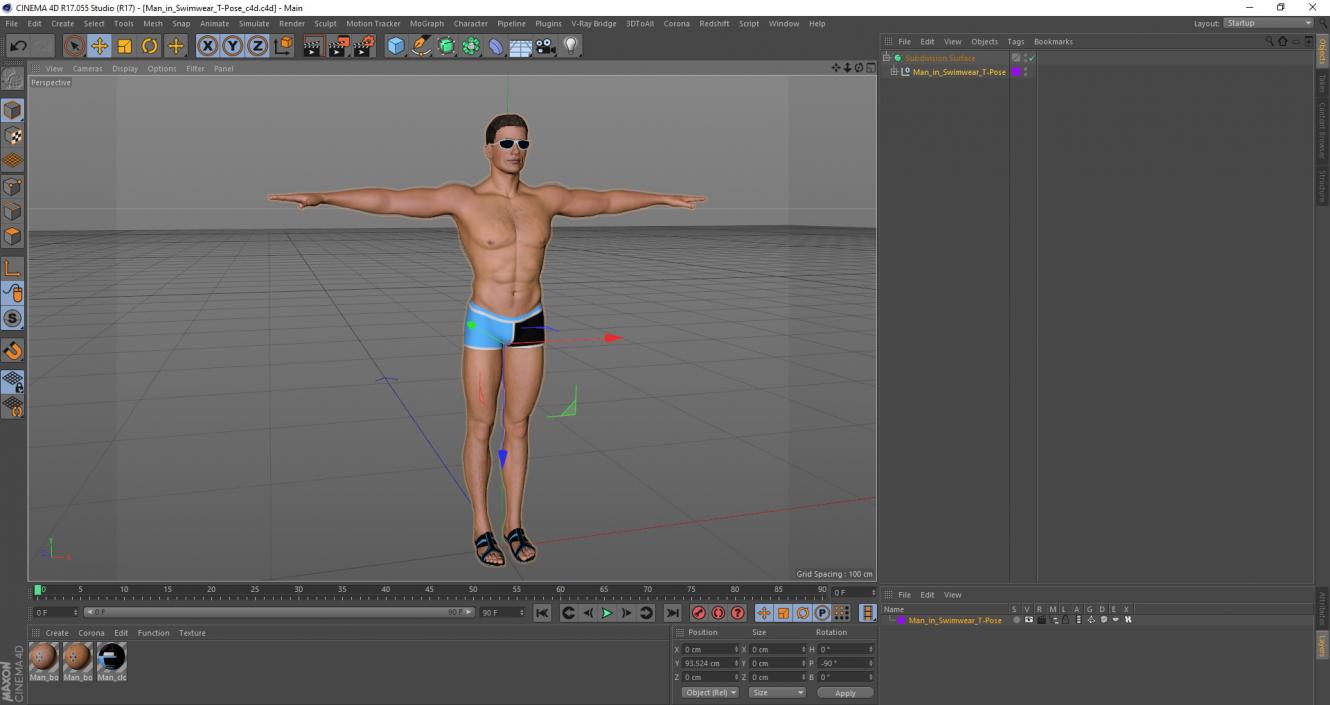 Man in Swimwear T-Pose 3D