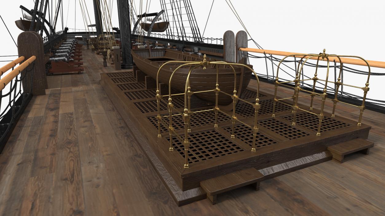 Three Masted Heavy Frigate Retracted Sails 3D