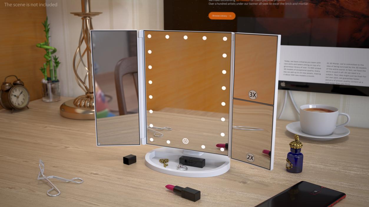 3D model Lighted Makeup Mirror Tri-Fold