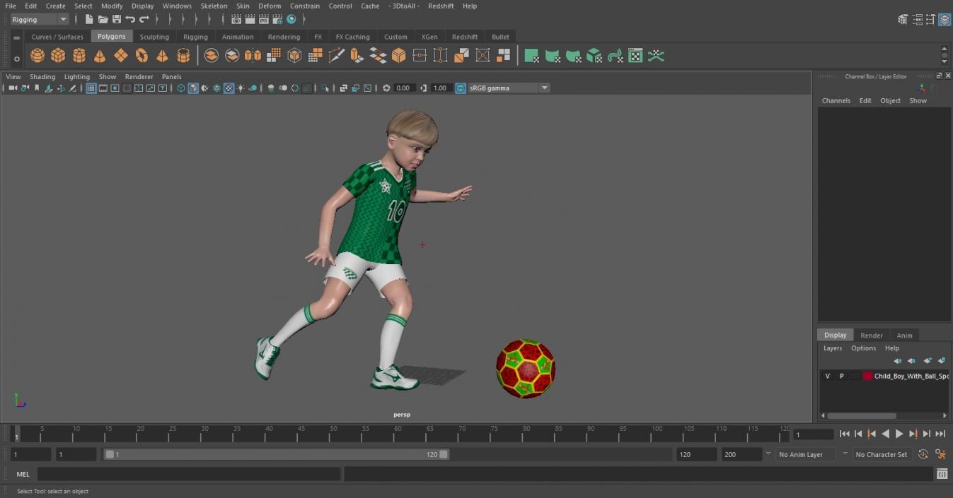 3D Child Boy With Ball Sport Style