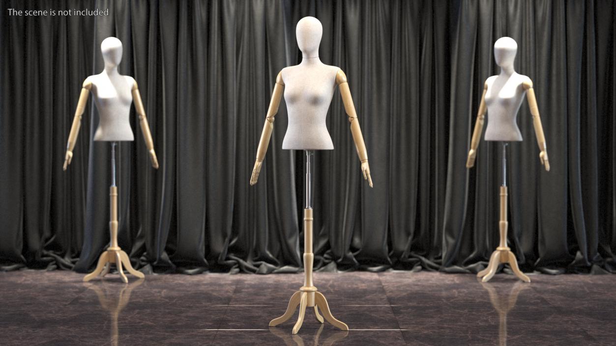 3D Female Flexible Half Body Mannequin Torso with Wooden Base model