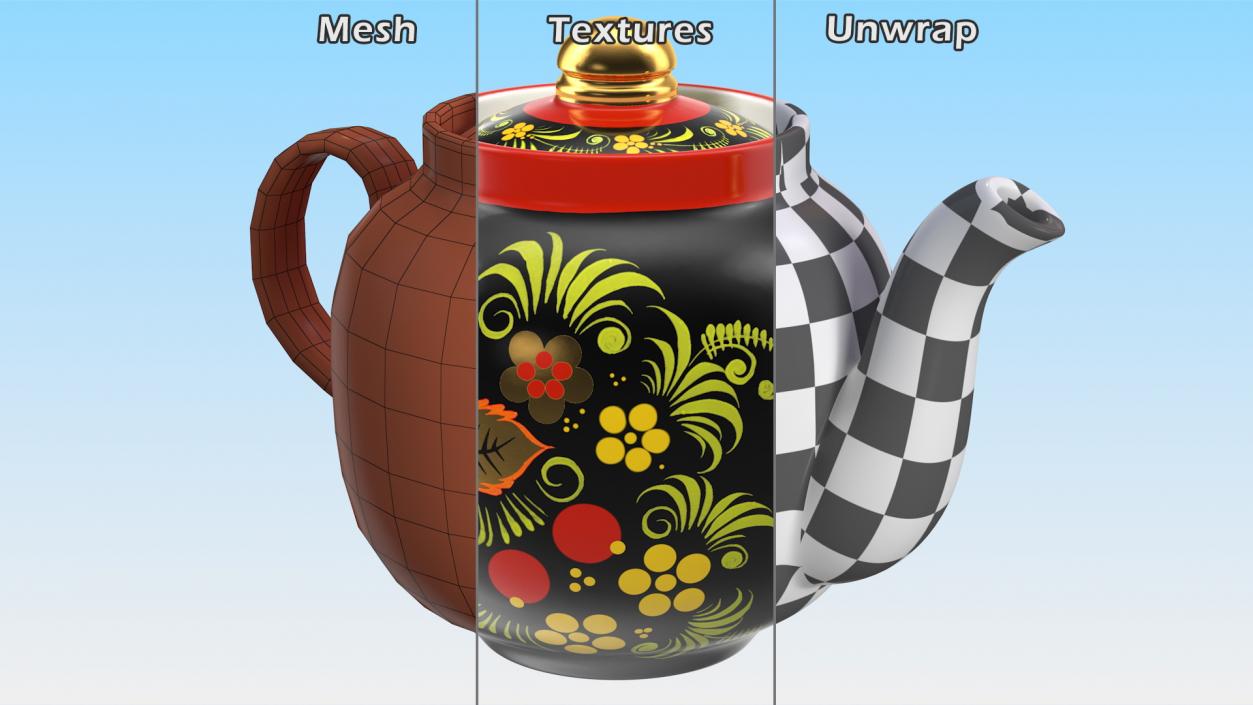 3D Vintage Khokhloma Ornament Teapot model