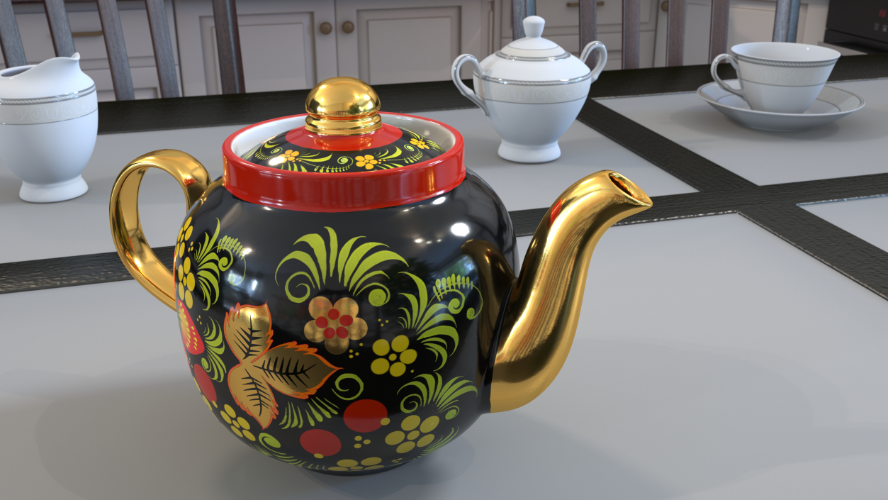 3D Vintage Khokhloma Ornament Teapot model
