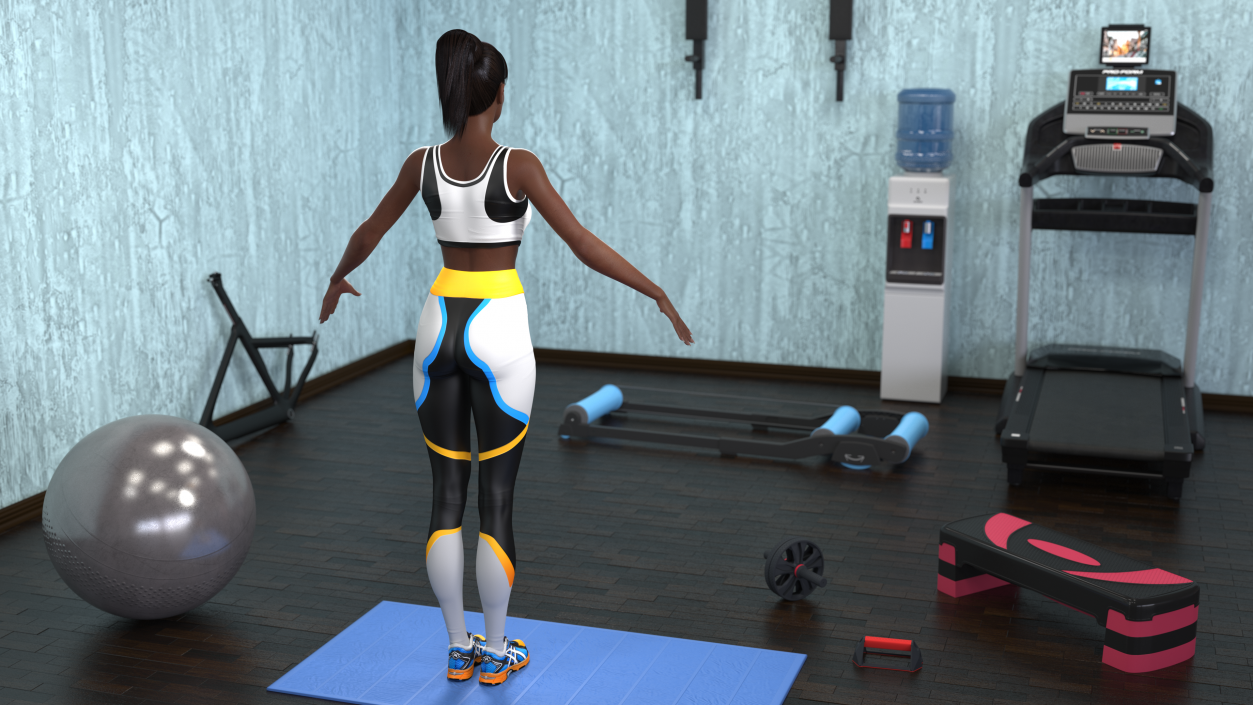 3D model Dark Skin Fitness Woman T Pose