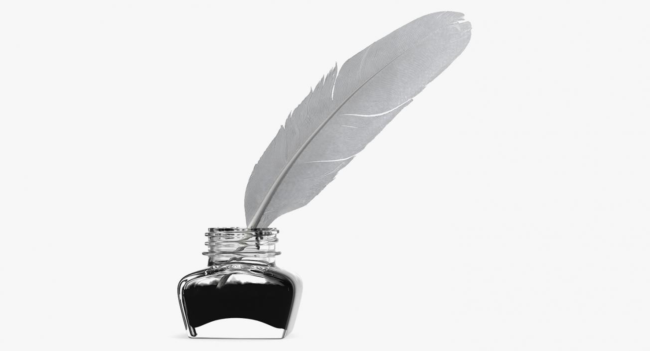 3D Quill Bright Feather Ink Set model