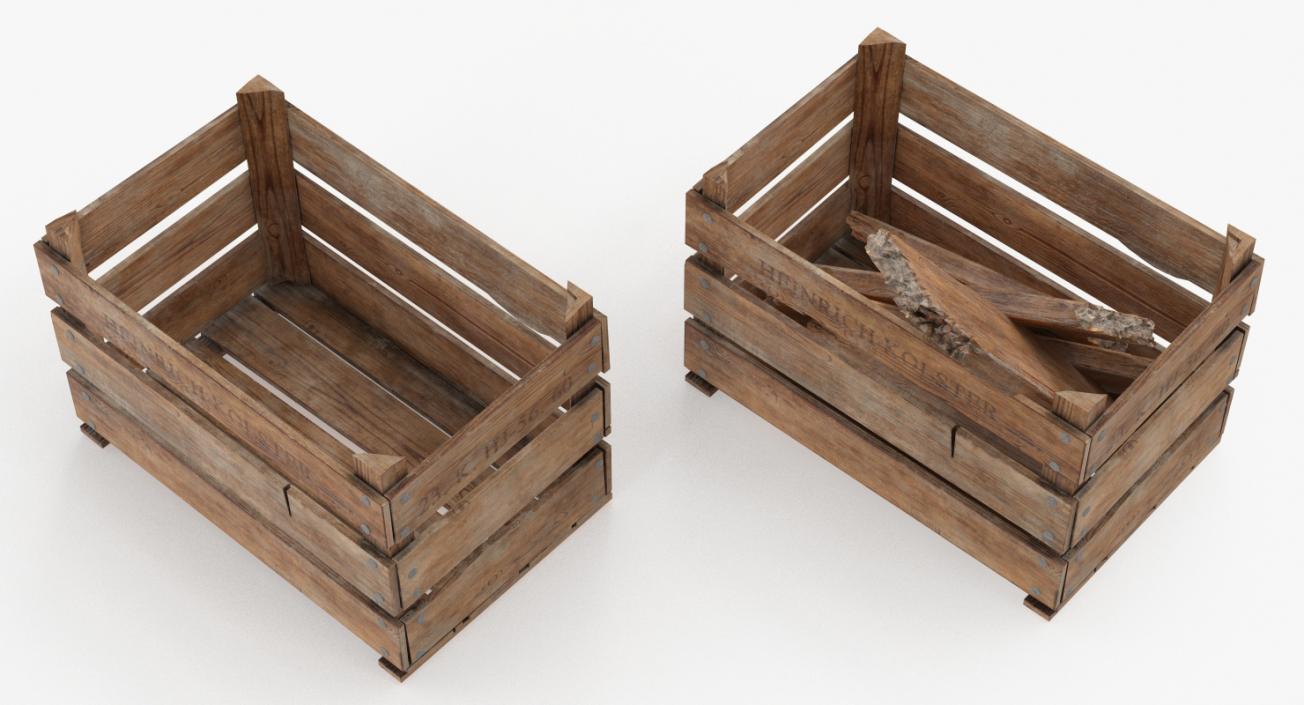 3D Vintage Wooden Box Crates with Wooden Trash model