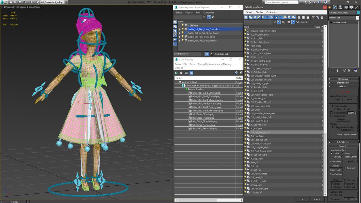 Barbie Doll in Pink Dress Rigged 3D