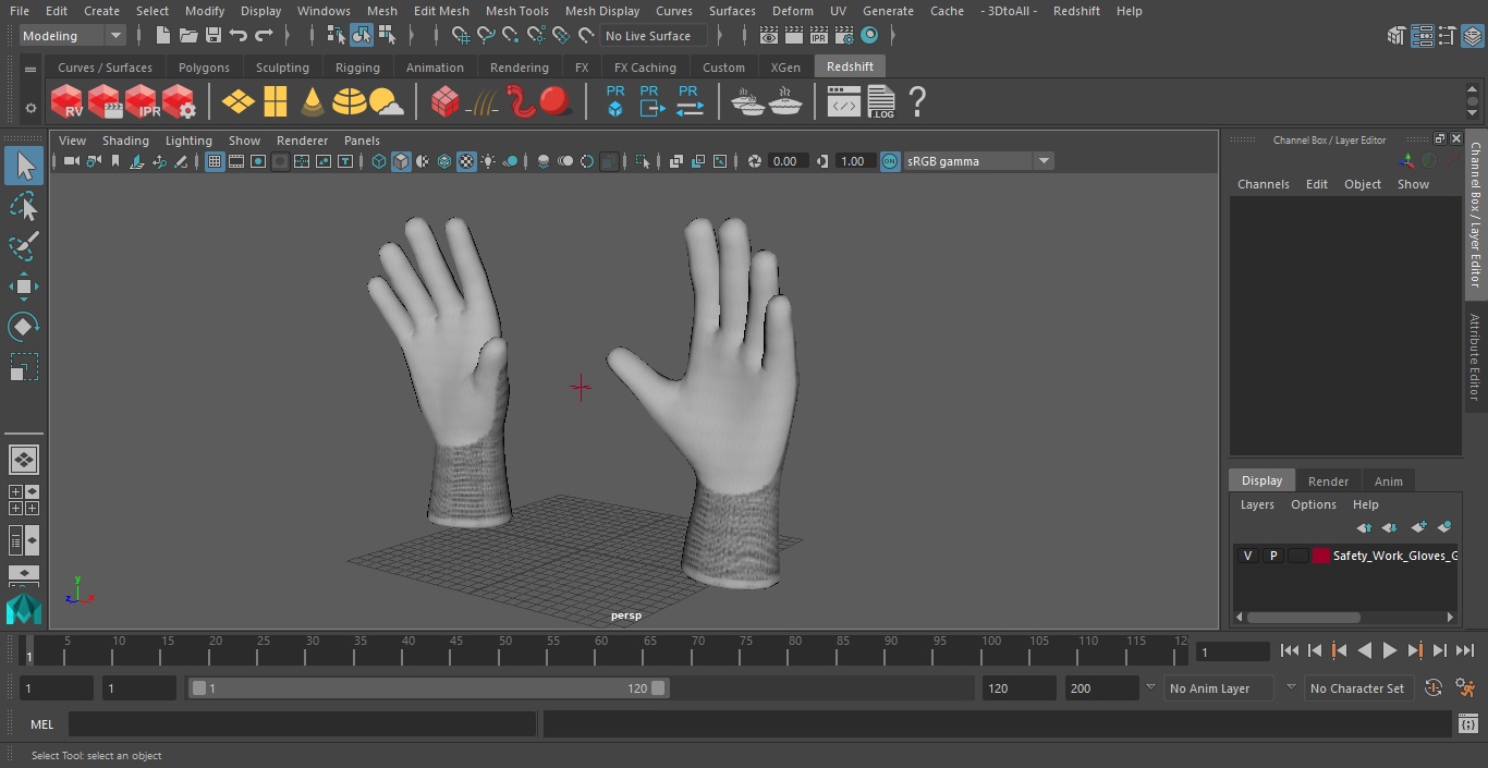 3D Safety Work Gloves Gray model