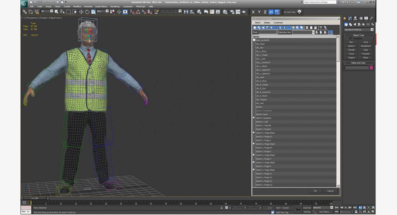 3D Construction Architect in Yellow Safety Jacket Rigged model