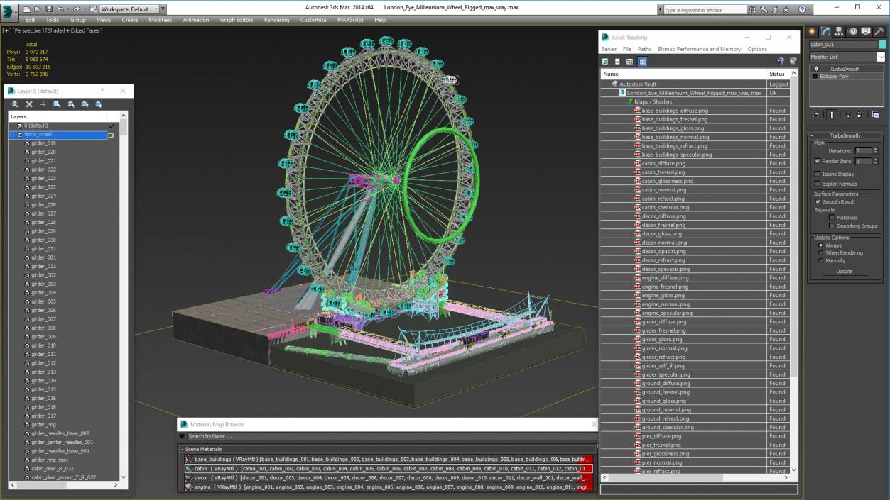 London Eye Millennium Wheel Rigged 3D model