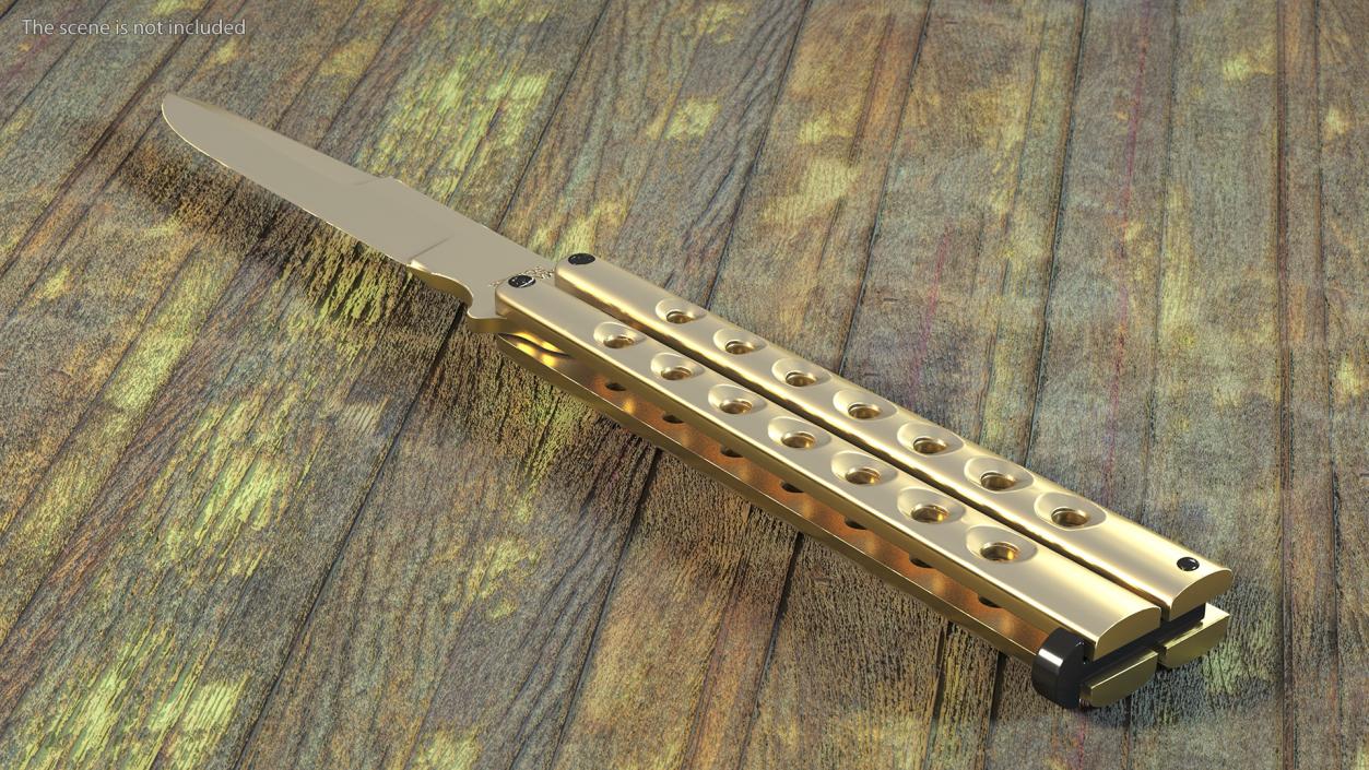 3D Schrade Manilla Folder Butterfly Knife Gold model