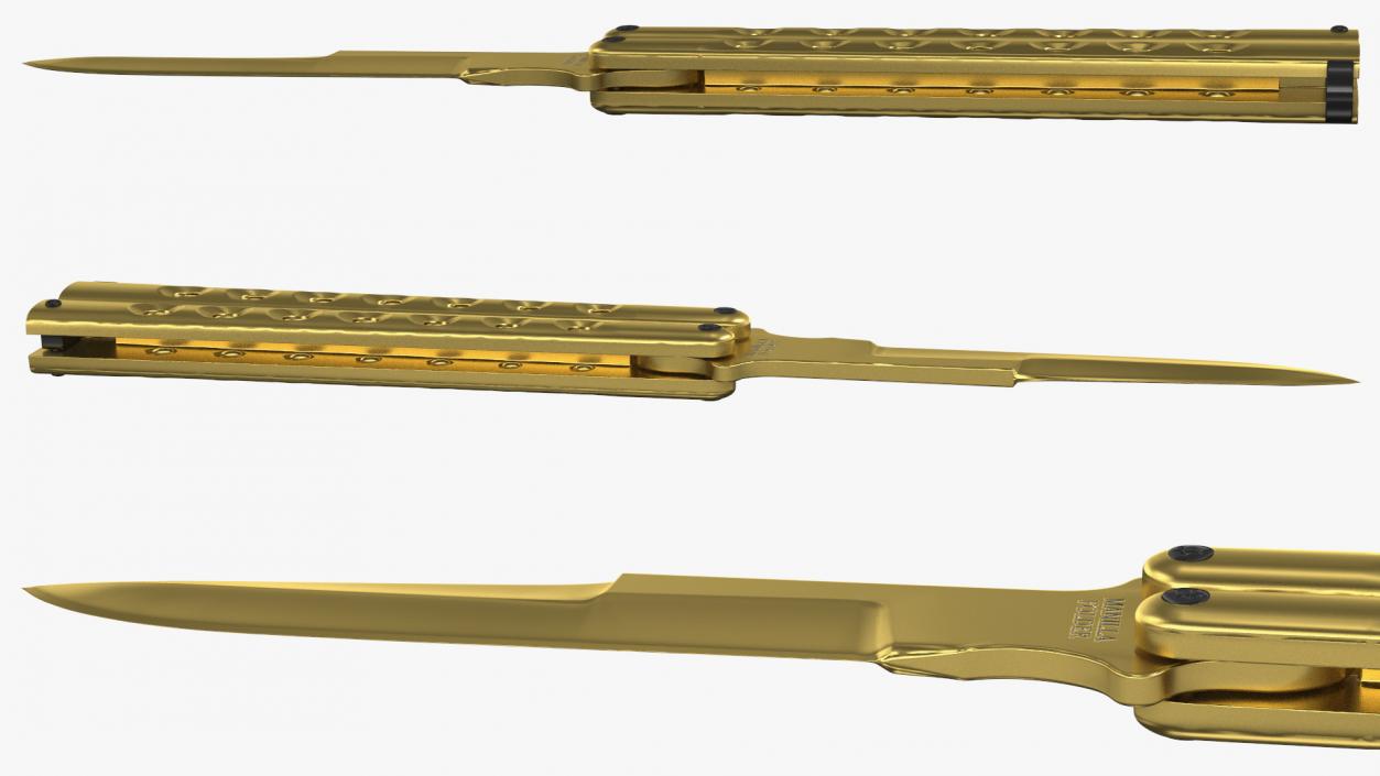 3D Schrade Manilla Folder Butterfly Knife Gold model