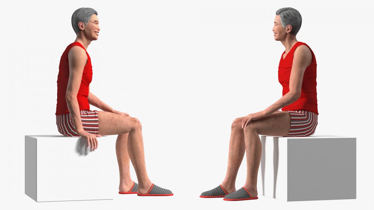 Chinese Elderly Man Underwear Style Rigged 3D