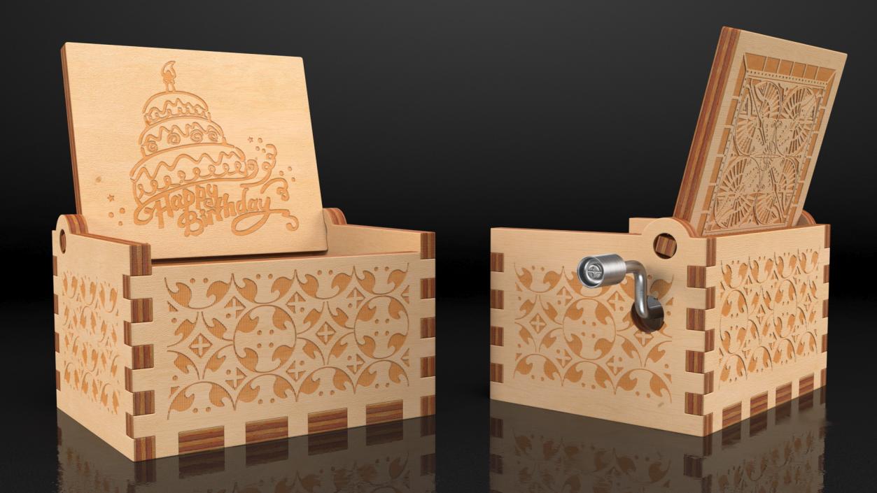 Wooden Hand Crank Music Box 3D